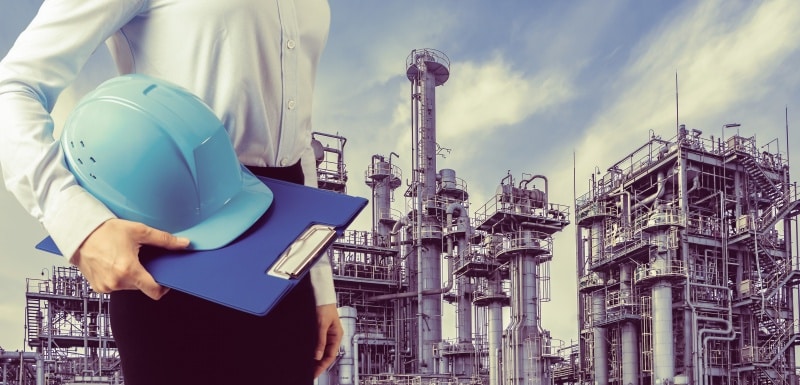 industrial building and woman engineer.