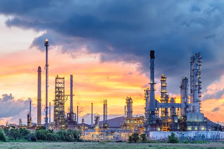 Oil refinery at sunrise
